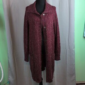Coldwater Creek Burgundy Knit Cardigan X-Long Crochet Style XL